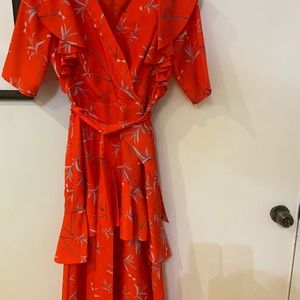 Orange floral midi dress